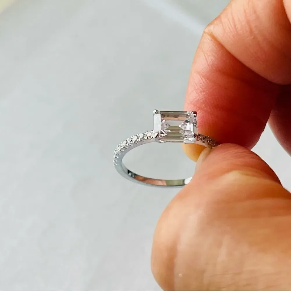 1.00CT Ring Emerald cut Rhodium Plated Cubic zirconia